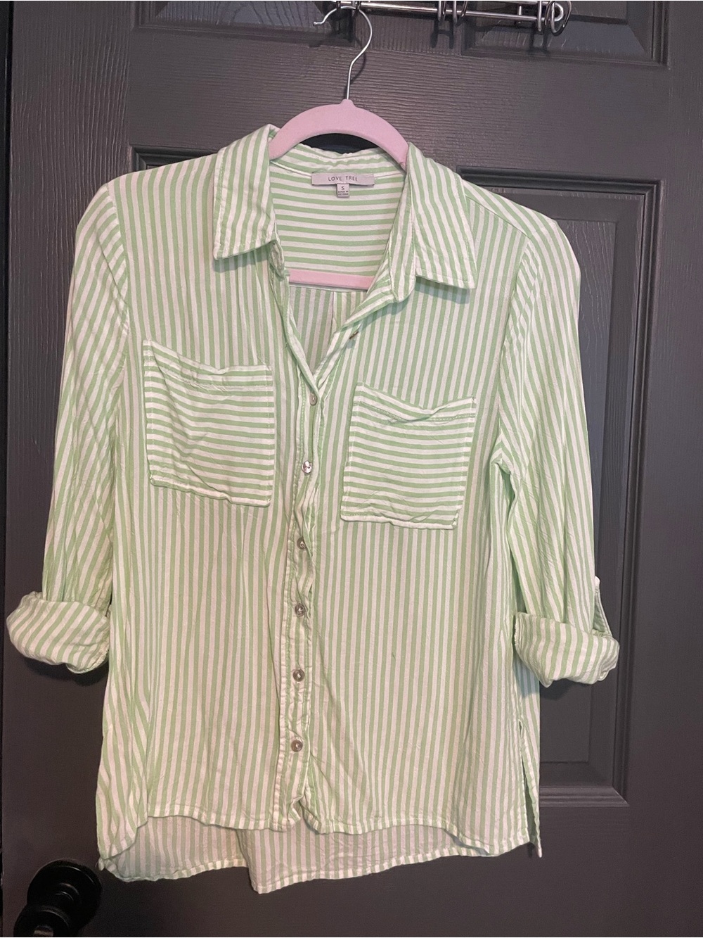 Love Tree Mint & White Striped Button-Down Shirt